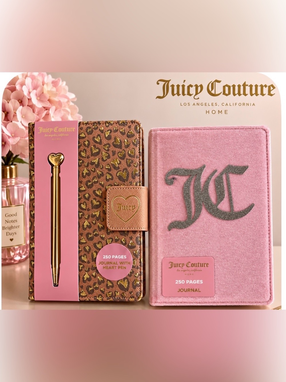 Juicy Couture (Bundle of 2) Velvet Journal and Leopard Accent & Gold Pen NWT - Picture 2 of 3